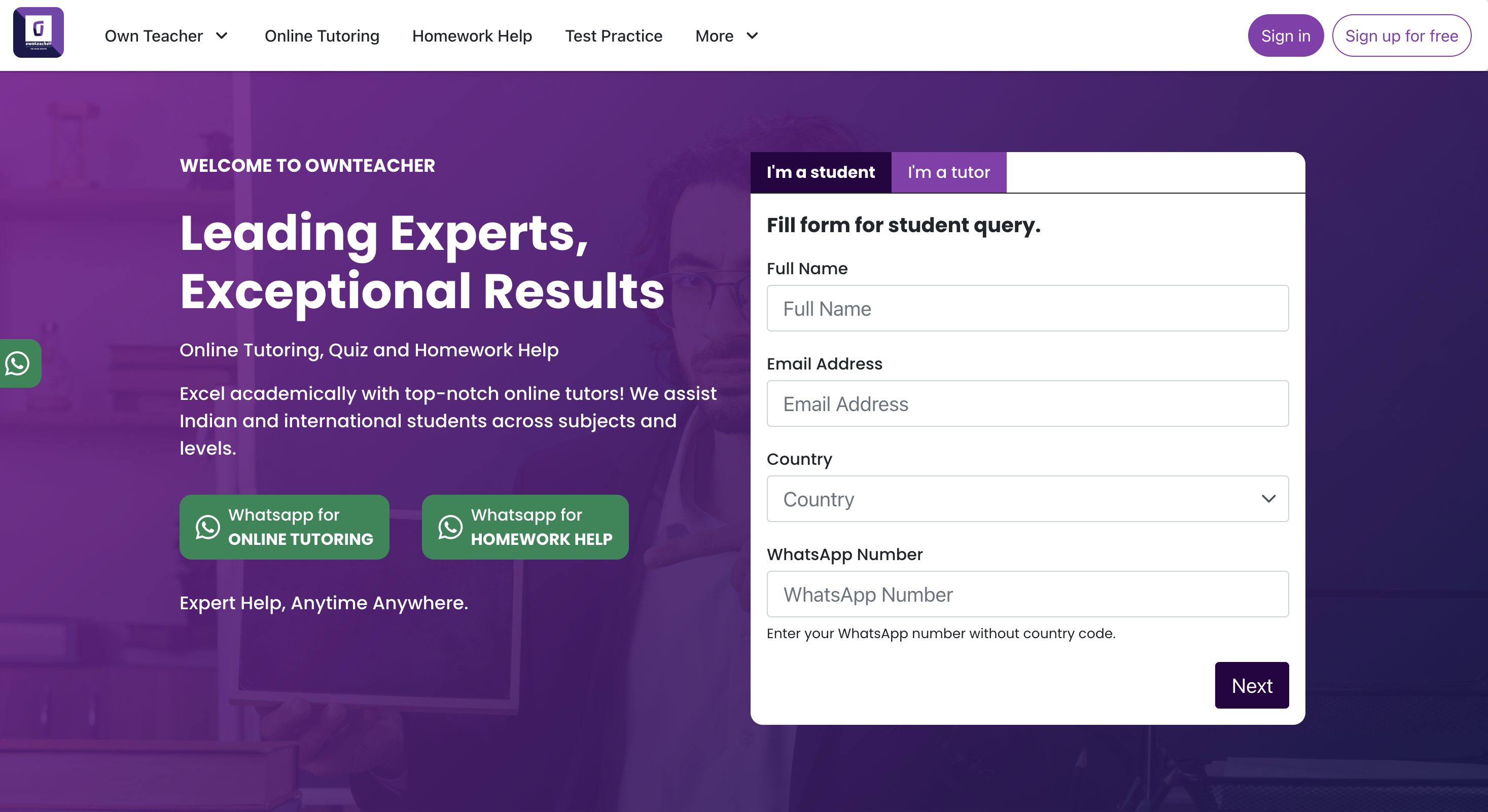 Own Teacher online tutoring and education platform portfolio image